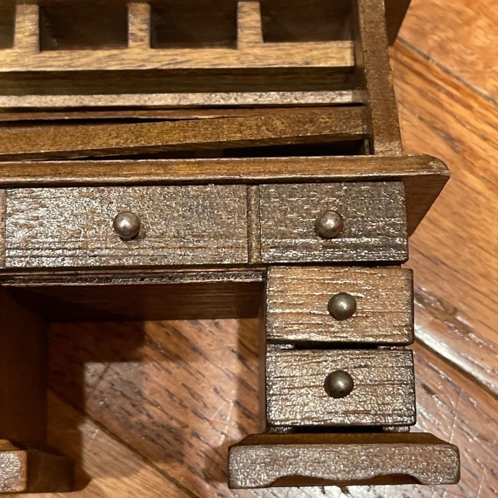 Roll Top Desk Wooden Working Drawers Vintage Dollhouse Miniature Furniture